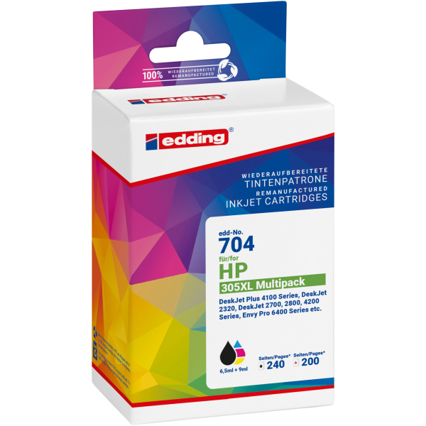 4057305064400 - edding EDD-704 schwarz color Druckerpatronen kompatibel zu HP 305XL (3YM62AE 3YM63AE) 2er-Set 4057305064400 - edding EDD-704 schwarz color Druckerpatronen kompatibel zu HP 305XL (3YM62AE 3YM63AE) 2er-Set