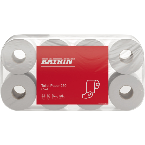 4004231104878 - KATRIN Toilettenpapier 250 Blatt 3-lagig Stark qualitativ hochwertiges konventionelles Toilettenpapier 3-lagig  1 Packung = 8 Rollen