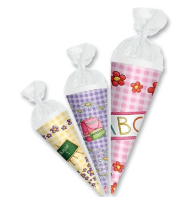 Schultüte zum Anhängen Mädchen farbig 3er Set 10-15cm rund 671506