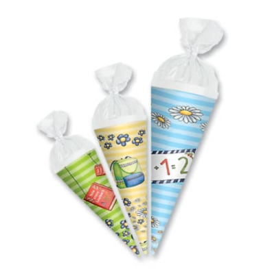 Schultüte zum Anhängen Jungen farbig 3er Set 10-15cm rund 671507