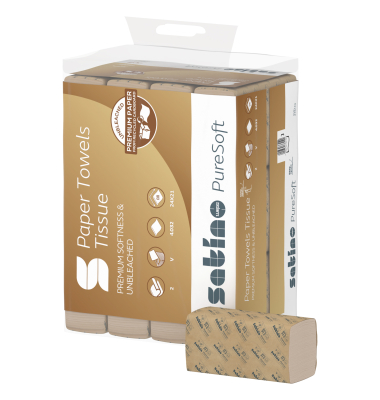 Falthandt&uuml;cher Satino PureSoft 278110, 24x21cm, 2-lagig, Zickzack (V-Falz), soft beige, 100 % recycelter Karton