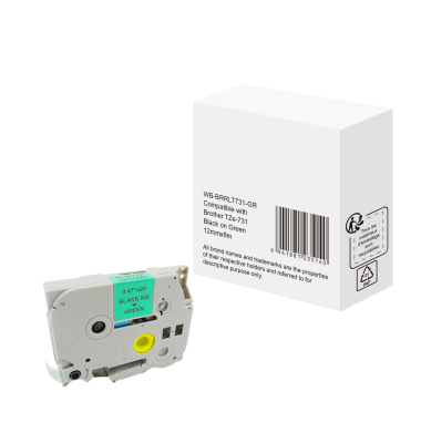 Schriftband WBBRRLT731GR, 12mm x 8m, schwarz/gr&uuml;n, laminiert, kompatibel zu P-touch TZe-731