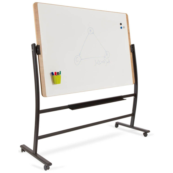 8427951687173 - Mobiles Whiteboard Natural drehbar magnethaftend Ablageschale Stahl auf Holz B 1500 x H 1000 mm