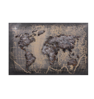 Wandbild 3D Weltkarte grau