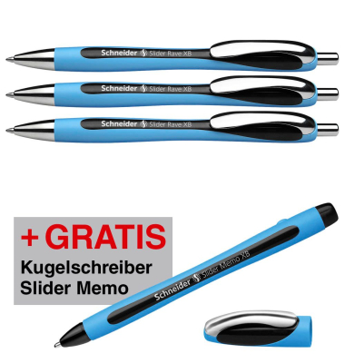 AKTION: Schneider Kugelschreiber Slider Rave XB blau, Schreibfarbe: schwarz + GRATIS Schneider Kugelschreiber Slider Memo XB