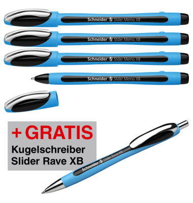 AKTION: Schneider Kugelschreiber Slider Memo blau, Schreibfarbe: schwarz + GRATIS Schneider Kugelschreiber Slider Rave XB