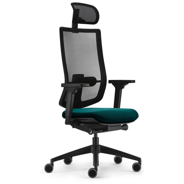 Sedus Bürostuhl se:do pro light 2, petrol/schwarz / schwarz, mit Armlehnen, bis 130kg, mit Kopfstütze 4049694007656 Sedus