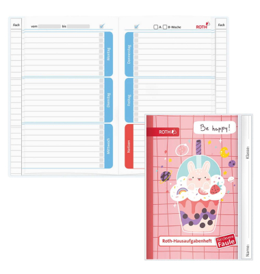 Hausaufgabenheft 89517 für clevere Faule, Hausaufgaben / liniert, A5, rosa, 52 Blatt / 104 Seiten