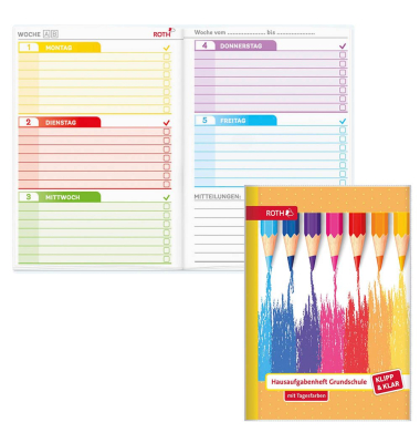 Display Hausaufgabenhefte Klasse 1 - 4, je 10 hefte pro Klasse 89493 Klipp & Klar, Hausaufgaben / liniert, A5, orange, 48 Blatt 