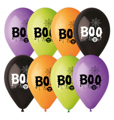 Luftballon 8ST Halloween Boo fbg.sort.