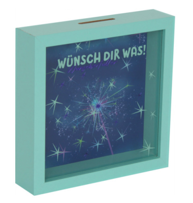 Spardose m. Glasfront türkis