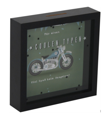 Spardose Kasten (mittel) 7746106 , "F&uuml;r einen coolen Typen, viel Spa&szlig; beim Ausgeben!"