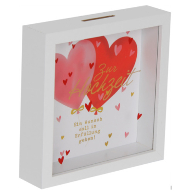 Spardose Kasten (mittel) 746102 , "Zur Hochzeit, Ein Wunsch soll in Erf&uuml;llung gehen!"