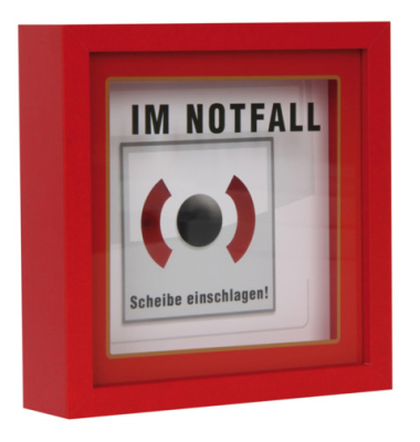 Spardose Kasten (mittel) 746113 , "Im Notfall Scheibe einschlagen!"