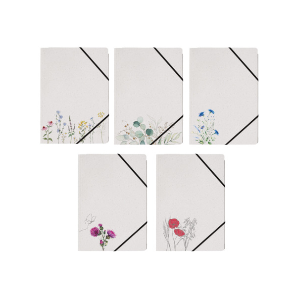 10 Stück Donau Gummizugmappe Graspapier - Serie 8643338-99, Din A4 natur/bunt Graspapierkarton 300g, für ca. 150 - 200 Blatt  (80 g/m²), mit 3