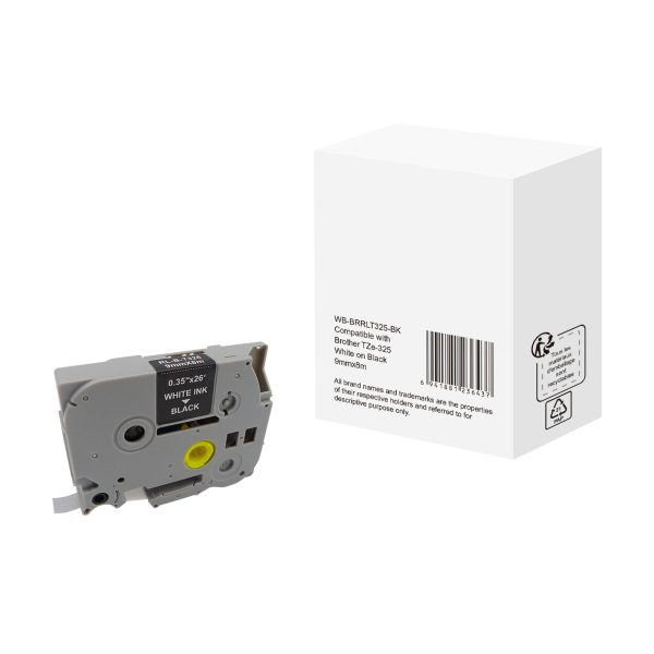 6941881236437 -  Schriftband WBBRRLT325BK 9mm x 8m weiß schwarz laminiert kompatibel zu P-touch TZe-325 6941881236437 without brand