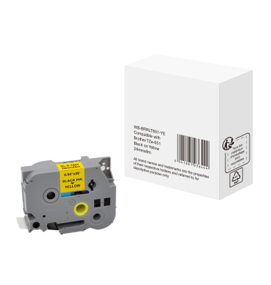 Schriftband WBBRRLT651YE, 24mm x 8m, schwarz/gelb, laminiert, kompatibel zu P-touch TZe-651