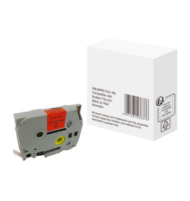 Schriftband WBBRRLT421RE, 9mm x 8m, schwarz/rot, laminiert, kompatibel zu P-touch TZe-421