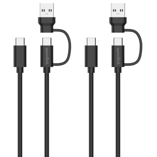 4027301690996 - STREAM Play + Charge USB-C A to USB-C Cable Set - Black - Wired Charging cable for wireless game controller - Sony PlayStation 4