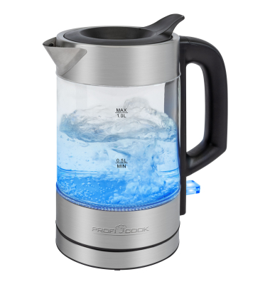 Wasserkocher 501229, edelstahl/schwarz, 1400-1600 Watt, 1,0 Liter