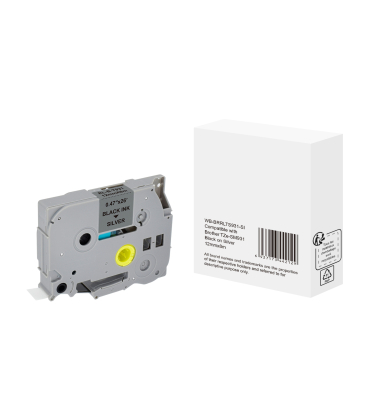 Schriftband WBBRRLTS931SI, 12mm x 8m, schwarz/silber, laminiert, kompatibel zu P-touch TZe-SM931