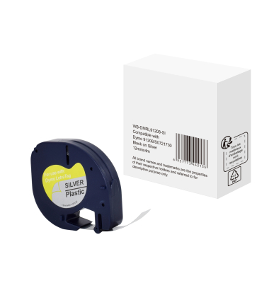 Schriftband WBDMRL91208SI, 12mm x 4m, schwarz/silber metallic, 