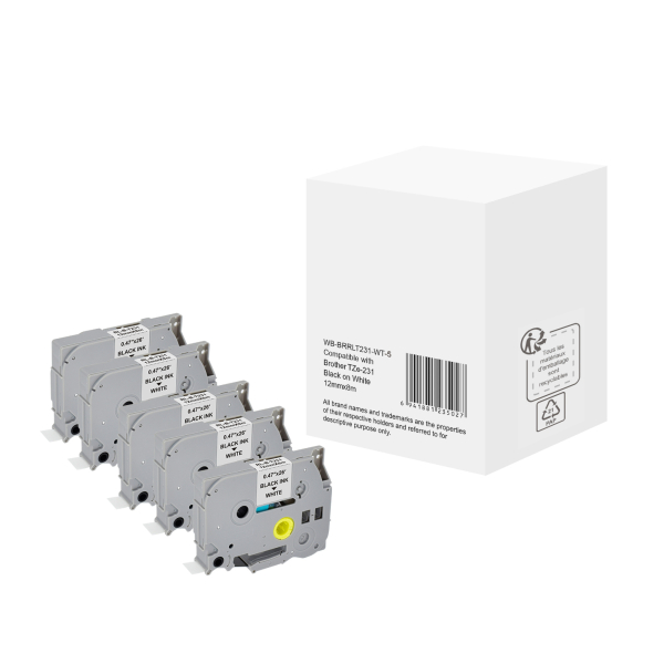 6937173442181 -  Schriftband WBBRRLT231WT5 12mm x 8m schwarz weiß laminiert kompatibel zu P-touch TZe-231 6937173442181 without brand 5 Stück