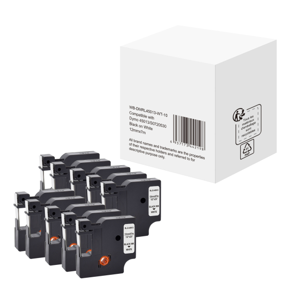6937173442198 -  Schriftband WBDMRL45013WT10 12mm x 7m schwarz weiß nein kompatibel zu D1 45013   S0720530 6937173442198 without brand 10 Stück