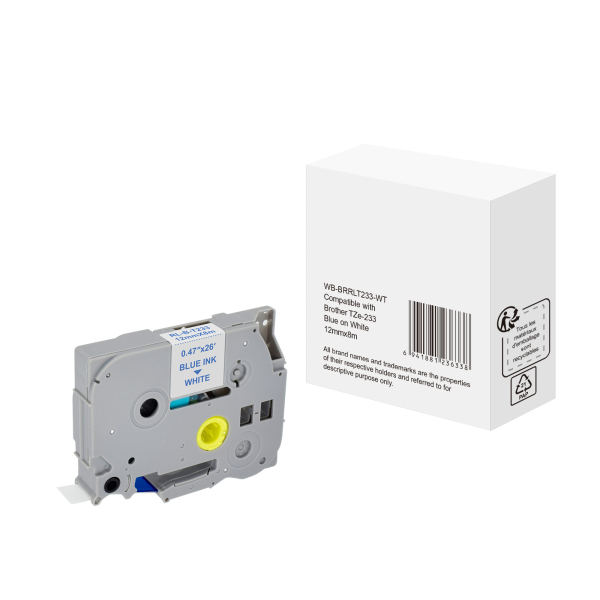 6941881236338 -  Schriftband WBBRRLT233WT 12mm x 8m blau weiß laminiert kompatibel zu P-touch TZe-233 6941881236338 without brand