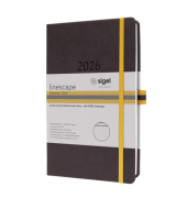Buchkalender L2607, Linescape, dunkelgrau, gelb, 1 Woche / 2 Seiten, 14,8x21,3cm (ca. A5), 2027