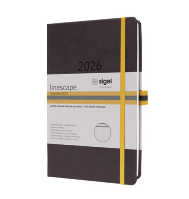 Buchkalender L2607, Linescape, dunkelgrau, gelb, 1 Woche / 2 Seiten, 14,8x21,3cm (ca. A5), 2026