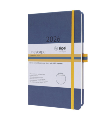 Buchkalender L2606, blau, gelb, 1 Woche / 2 Seiten, 14,8x21,3cm (A4), 2026
