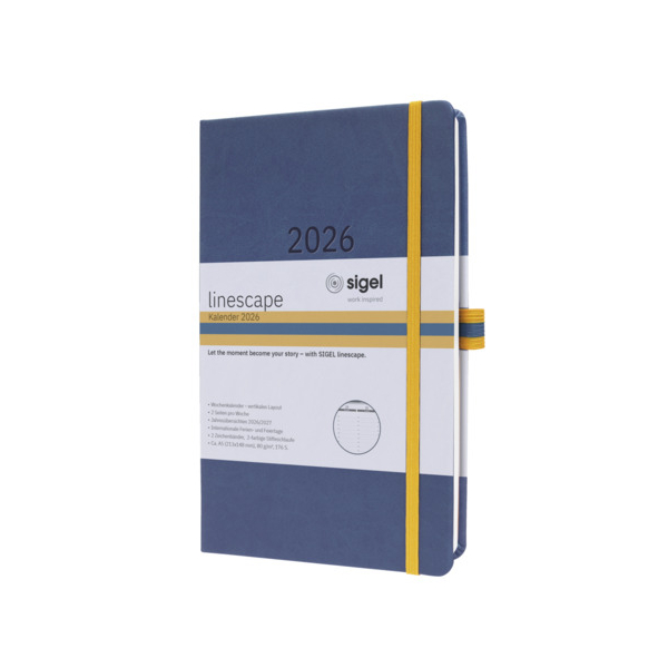 Sigel Buchkalender L2606, Linescape, blau, gelb, 1 Woche / 2 Seiten, 14,8x21,3cm (ca. A5), 2026 4004360768101 Sigel
