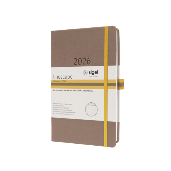 2 Stück Sigel Buchkalender L2605, braun, gelb, 1 Woche / 2 Seiten, 14,8x21,3cm (A5) 4004360768132 Sigel
