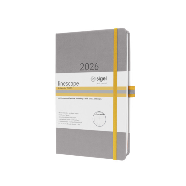 2 Stück Sigel Buchkalender L2604, hellgrau, gelb, 1 Woche / 2 Seiten, 14,8x21,3cm (A4) 4004360768163 Sigel
