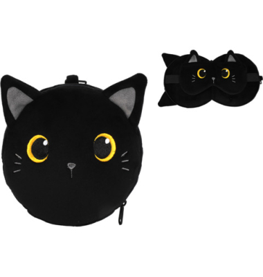 Kuschelkissen und Schlafmaske Black Cat