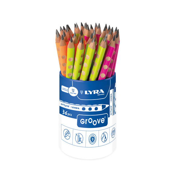 36 Stück Lyra Graphitstift Groove Neon Jumbo B sort.  Lyra