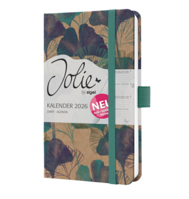 Buchkalender J6808, braun, blau, türkis, 1 Woche / 2 Seiten, 9,5x15cm (A6), 2026