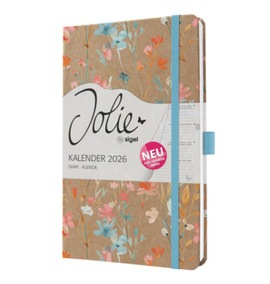 Buchkalender J6807, braun, blau, rot, orange, 1 Woche / 2 Seiten, 13,5x20,3cm (A5), 2026