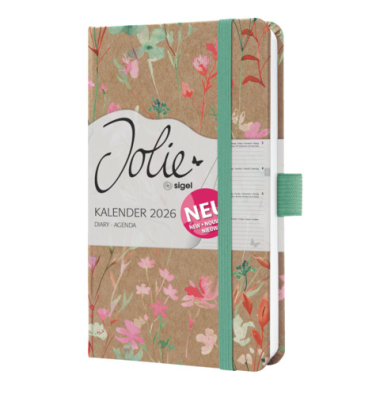 Buchkalender J6806, Jolie, braun, gr&uuml;n, rosa, rot, 1 Woche / 2 Seiten, 9,5x15cm (A6), 2026