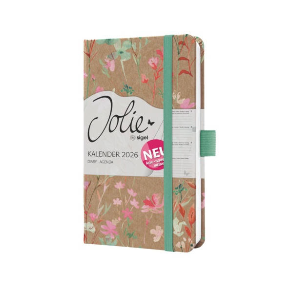 2 Stück Sigel Buchkalender J6806, Jolie Green Floral, braun, grün, rosa, rot, 1 Woche / 2 Seiten, 9,5x15cm (A6), 2026 4004360770074 Sigel
