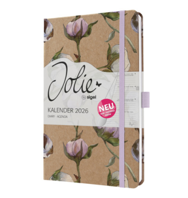 Buchkalender J6805, braun, flieder, rosé, weiß, oliv, 1 Woche / 2 Seiten, 13,5x20,3cm (A5), 2026