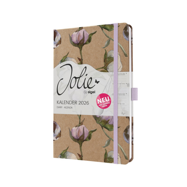 2 Stück Sigel Buchkalender J6805, Jolie Cotton Fields, braun, flieder, rosé, weiß, oliv, 1 Woche / 2 Seiten, 13,5x20,3cm (A5), 2026 4004360770