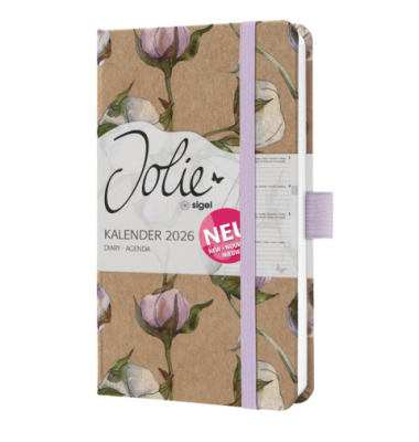 Buchkalender J6804, braun, flieder, ros&eacute;, oliv, wei&szlig;, 1 Woche / 2 Seiten, 9,5x15cm (A6), 2026
