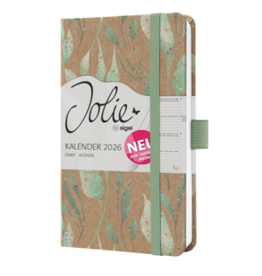 Buchkalender J6802, Jolie, braun, mintgr&uuml;n, gold, 1 Woche / 2 Seiten, 9,5x15cm (A6), 2027