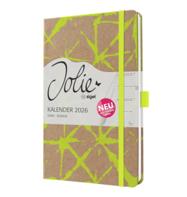 Buchkalender J6801, braun, neon-gelb, 1 Woche / 2 Seiten, 13,5xx20,3cm (A5), 2026