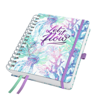 Buchkalender J6604, Jolie, lila, gr&uuml;n, blau, 1 Woche / 2 Seiten, 16,8x21,5cm (A5), 2027