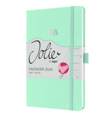 Buchkalender J6409, mintgrün, 1 Woche / 2 Seiten, 13,5x20,3cm (A5), 2026
