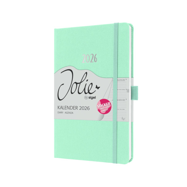 2 Stück Sigel Buchkalender J6409, Jolie, mintgrün, 1 Woche / 2 Seiten, 13,5x20,3cm (A5), 2026 4004360775277 Sigel