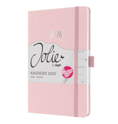 Buchkalender J6405, hellrosa, 1 Woche / 2 Seiten, 13,5x20,3cm (A5), 2026